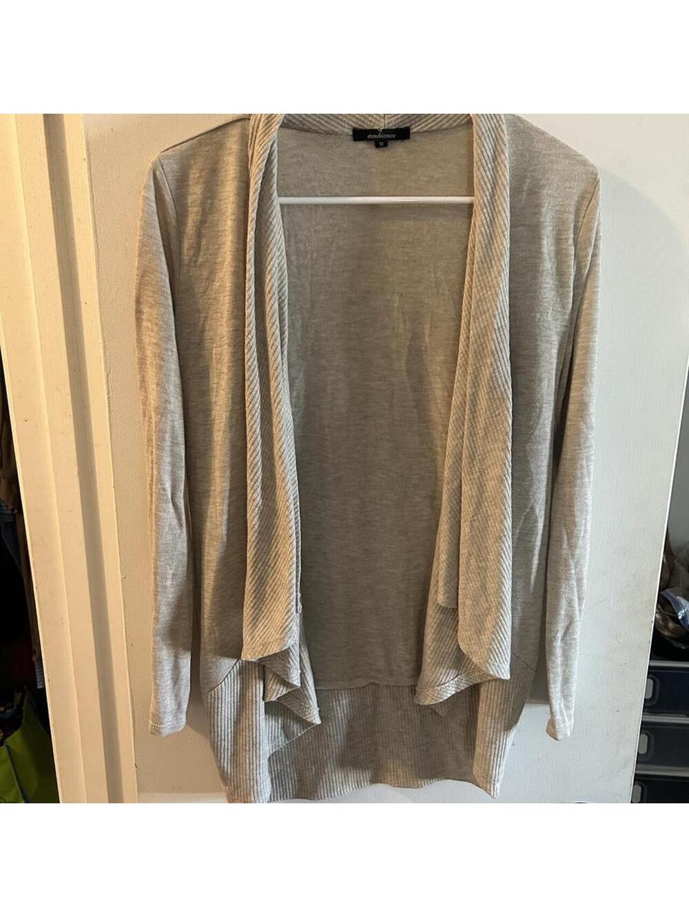 Ambiance gray knit open front cardigan with boho vibes, size M